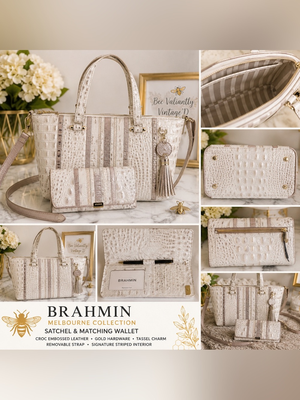 👜 BRAHMIN Melbourne Croc Embossed Leather Satchel & Matching Wallet Bundle